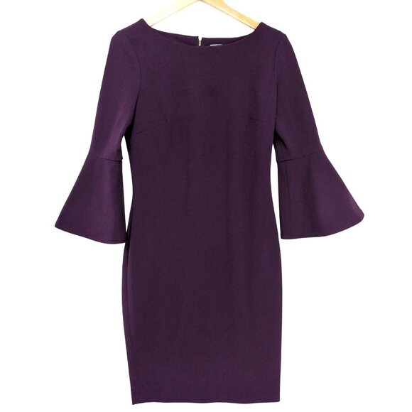 Calvin Klein Sheath Dress Women 8 Purple Bell Sleeve Career Cocktail Party Event - Picture 1 of 10